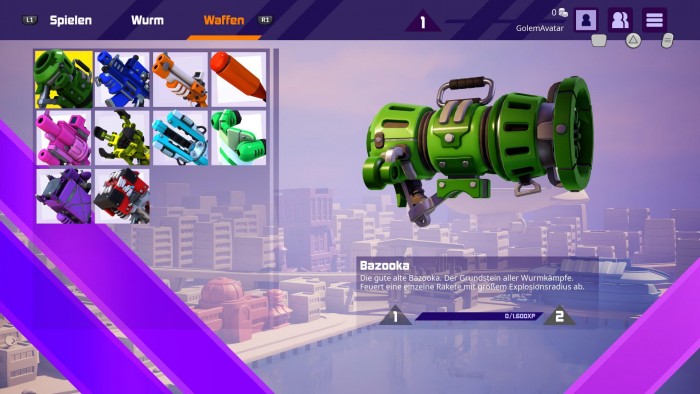 Klassiker wie die Bazooka finden wir auch in Rumble. (Bild: Team 17/Screenshot: Golem.de)